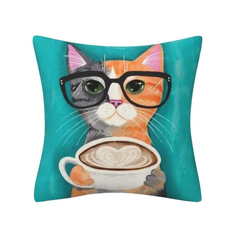 Смешная кошка пицца кофе наволочка мягкая персиковая кожа 2D плоская печать чехол для декора дивана гостиной 45X45