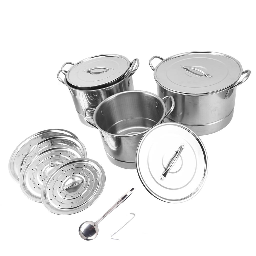 4PCS Soup Pot Set Stainless Steel Multipurpose Sauce Pot Kitchen Cookware with 8 Lids for Cooking Steaming Stir Frying