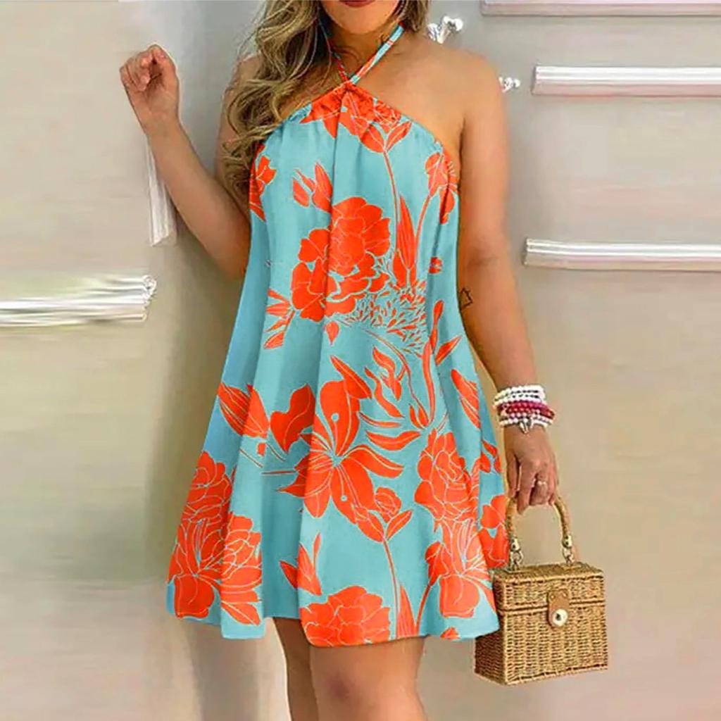 Женское летнее повседневное свободное платье с открытыми плечами и завязками