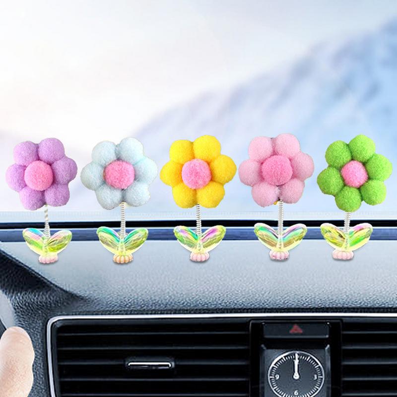 Встряхивающие цветы для приборной панели 5 шт. Декор для приборной панели автомобиля Забавные и милые украшения Плюшевые цветы Украшение автомобиля для женщин и мужчин