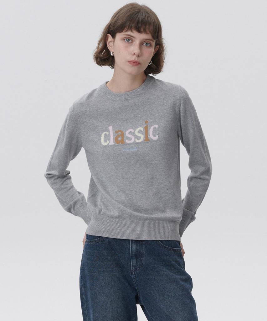 PLAC WOMEN Classic Jacquard Logo Knit Melange Grey