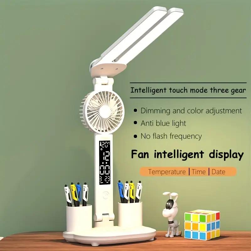 Rechargeable LED Clock Dimmable Desk Lamp Rotating Foldable Desktop Reading Night Light Eye Protection New USB