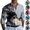 Men's Summer New Loose Print Long Sleeve Shirt Cardigan Beach Shirt