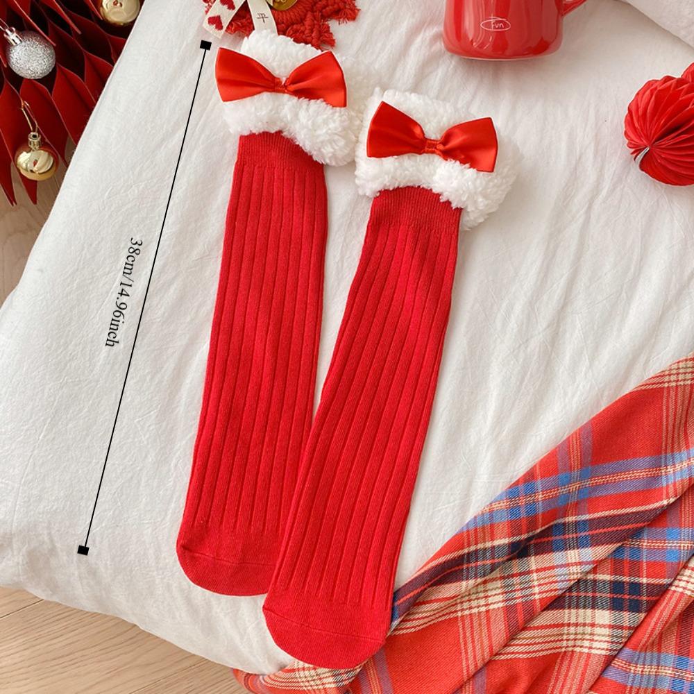 Personality Children Red Socks Breathable Bow Middle Tube Socks New Female Hosiery Christmas