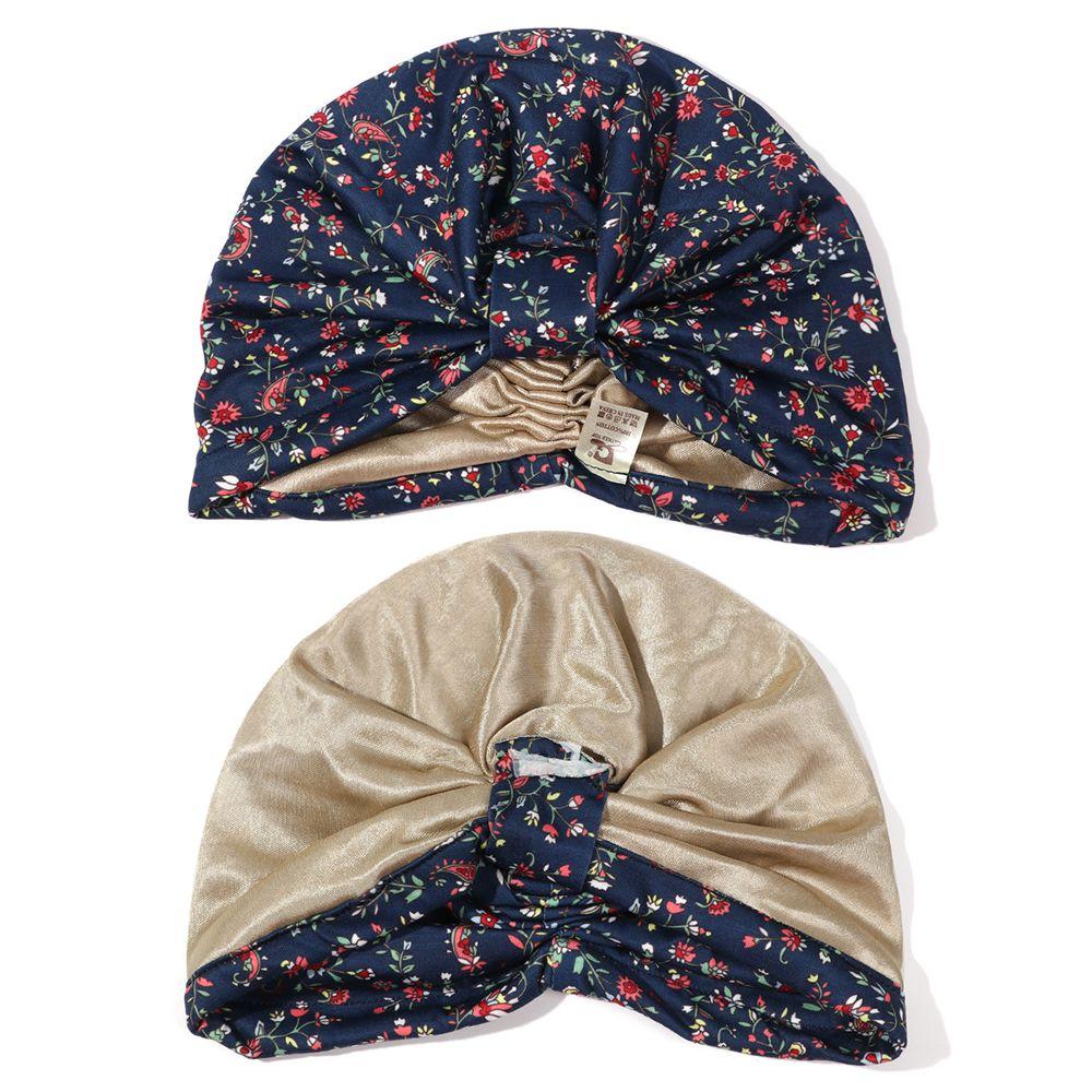 Women Floral Print Satin Lining Turban Hat Soft Bonnet Head Cover Wrap Hat Sleep Night Cap
