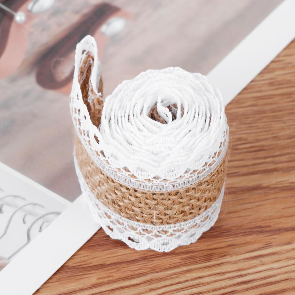 1m/roll Craft Wedding Satin Bow Hessian Ribbon Sisal Trim Jute Burlap Lace Edge