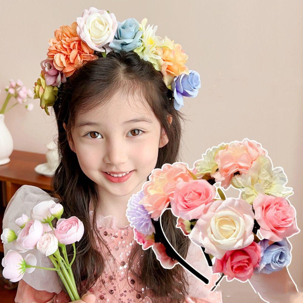 Colorful Children Flower Headband Hair Hoop Bridal Crown Hair Accessories Floral Garland Women