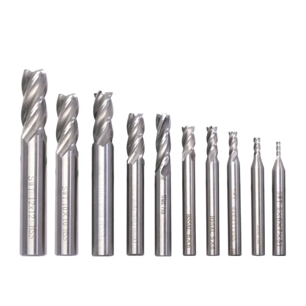 7/10Pcs 4-Flute Spiral Milling Cutter Set Straight Shank CNC Milling Tools CNC Lathe Milling