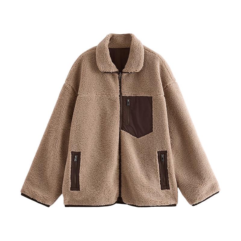 Chuyu Women's Reversible Cartoon Embroidered Plush Jacket