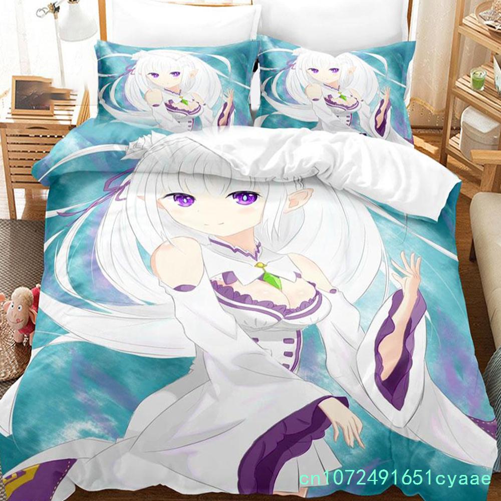 3D-печать аниме Re Zero Rem Ram Emilia комплект постельного белья для мальчиков и девочек Twin Queen Size пододеяльник наволочка кровать дети взрослые