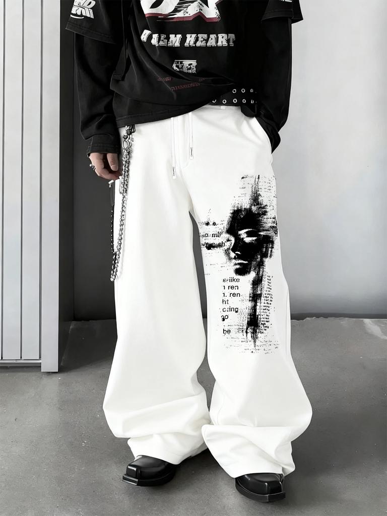Wide Leg Casual Sweatpants for Men, Drawstring Waist Pants with Side Pockets for Everyday Relax and Street Look