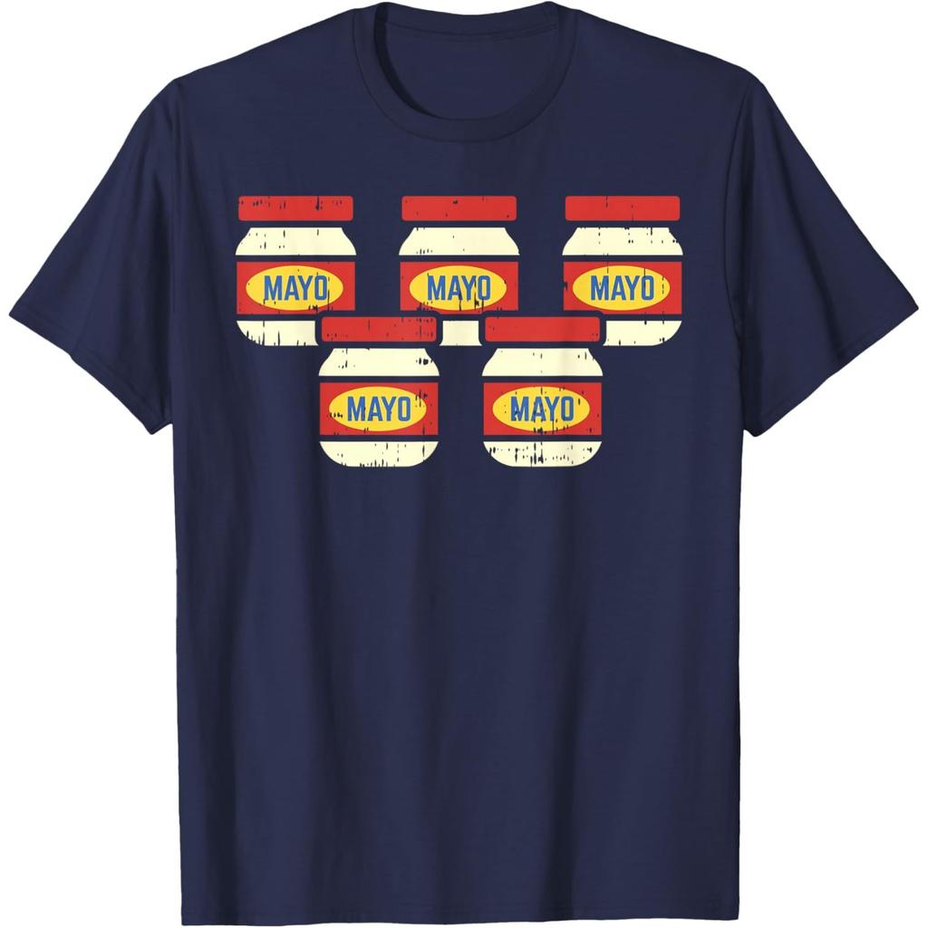 Funny Mayo Jar Five Pack Distressed Graphic Tee Retro Foodie T-Shirt Casual Cotton