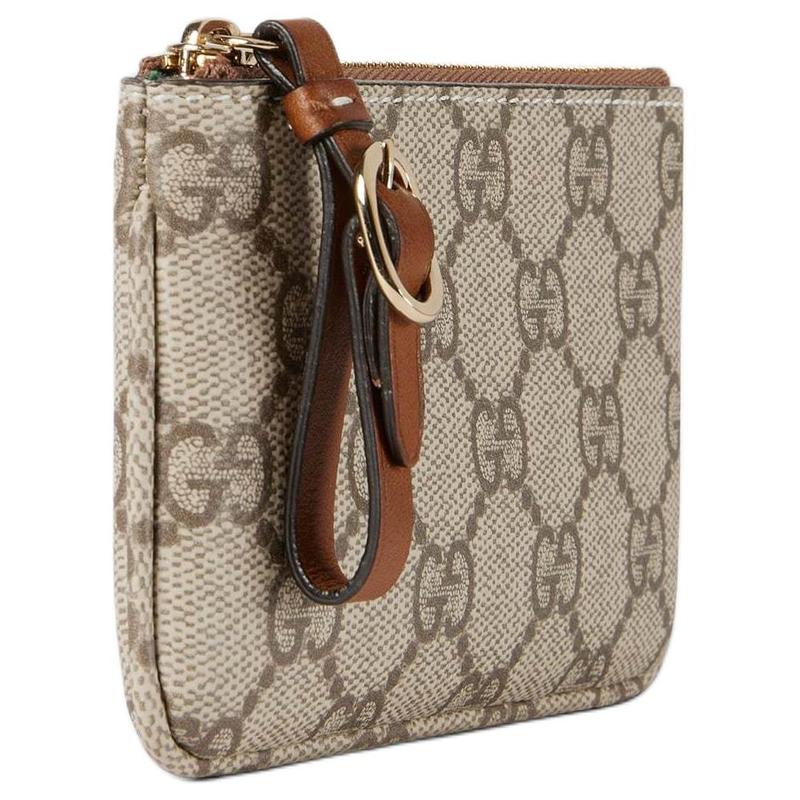 Gucci GG Emblem brand logo print leather key bag regular women's beige and dark brown