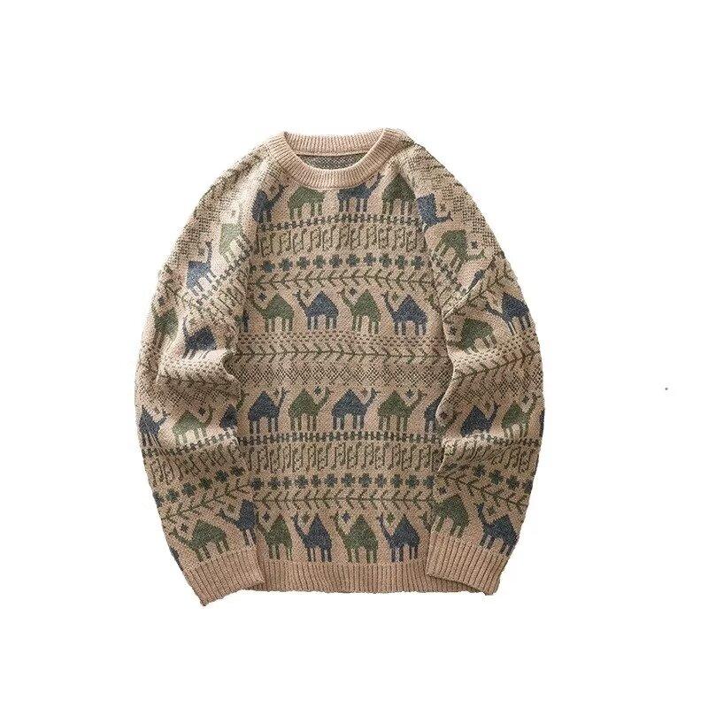 Мужской свитер 2024 года, осень и зима, новый модный жаккардовый пуловер с круглым вырезом, вязаная верхняя одежда, нижнее белье, мужской свитер