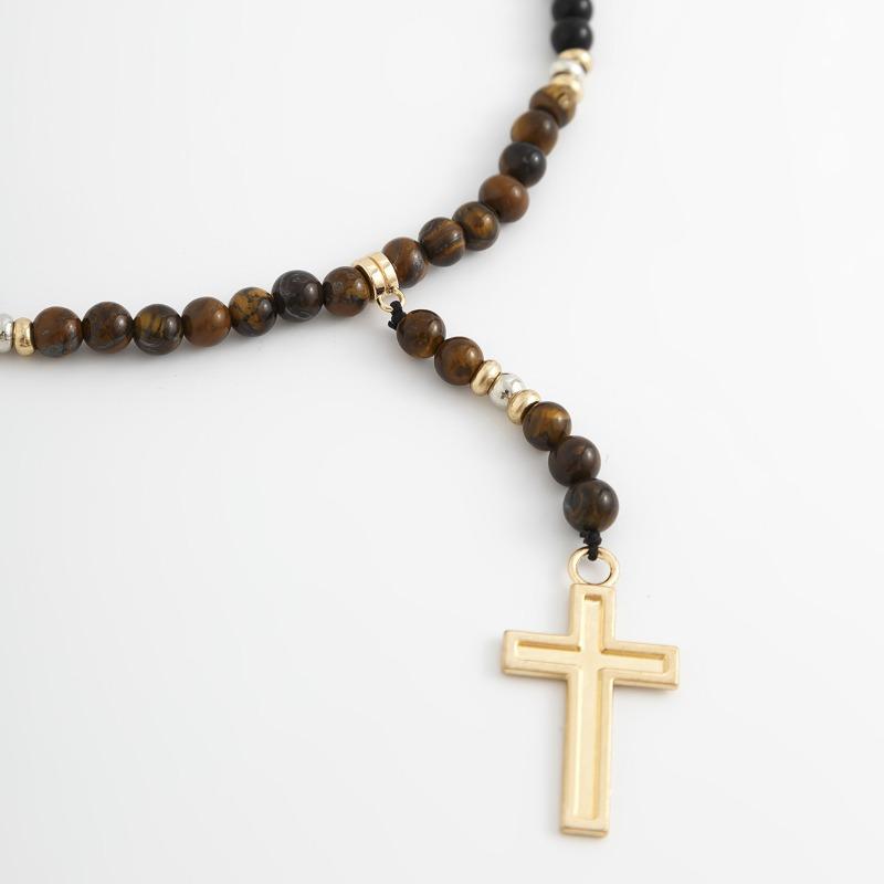 Винтажное ожерелье из бисера с натуральными тигровыми камнями для мужчин, подвеска в виде креста в стиле хип-хоп, длинные цепочки с бусинами, ожерелье, мужское ожерелье, ювелирные изделия