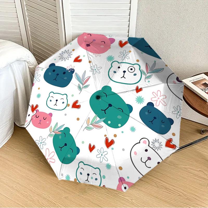 1pc Bear Faces Automatic Folding Umbrella, 8 Ribs Iron Frame, Suitable for Outdoor Travel and Daily Use yy251120244