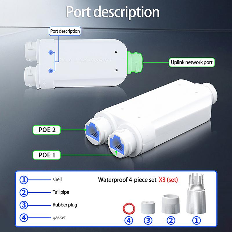 Водонепроницаемый Poe 2-портовый повторитель IP66 100 Мбит/с 1 на 2 Poe удлинитель с IEEE802.3Af/At 48 В для наружного использования для Poe коммутатора камеры