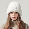 Women Winter Hat Fuzzy Faux Fur Brimless Solid Color Dome Windproof Warmth Sun Protection Knitted Cap Outdoor Travel Headwear