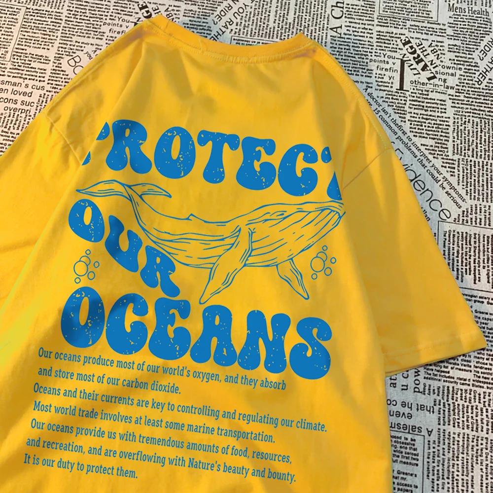 Protect Our Oceans Whale Landing T Shirts Men Pattern Quality T Shirt Vintage Cotton Tops Personality Summer T Shirts Women