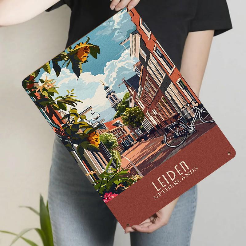 Leiden Netherlands Street View Metal Wall Art Vintage European Home Decor for Living Room Dining Room