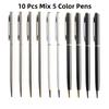 10 Pcs/Set Metal Ballpoint Pens Stainless Steel Pen 0.7mm Blue Black Ink Rotating Style Ball Pens Stationery For School  Supplie