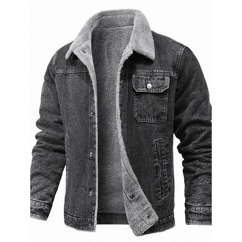 Spring and Autumn New Men's Jacket, Velvet Cotton Tooling Casual Jacket Men's Coat