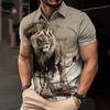 Summer Men Polo Shirt Animal Print 3D Simple Lapel Men's Shirts Lion Print Men's Short Sleeve Shirts Casual Men's Clothing Tops