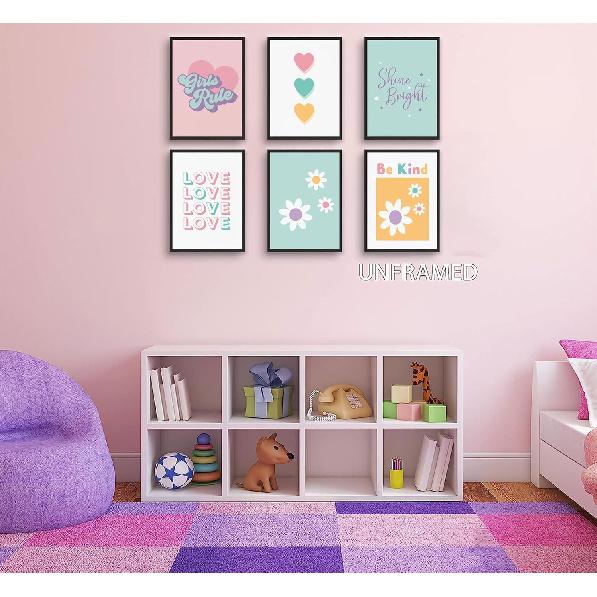 6pcs Colorful Girls Rules Canvas Wall Art Cute Colorful pirational Posters Print Paintings Teen Girls Room Pictures Wall Decor for College Apartment