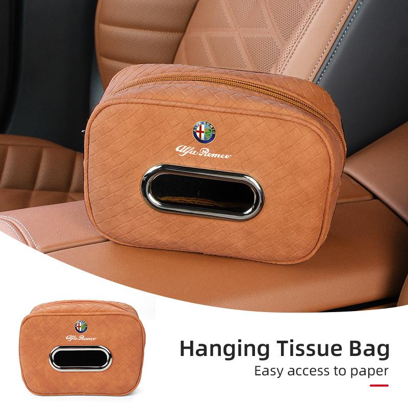 For Alfa Romeo Car Tissue Box Leather Seat Back Hanging Napkins Paper Towel Bag For Alfa Romeo 159 Giulietta Giulia 147 Mito 156 TJ0
