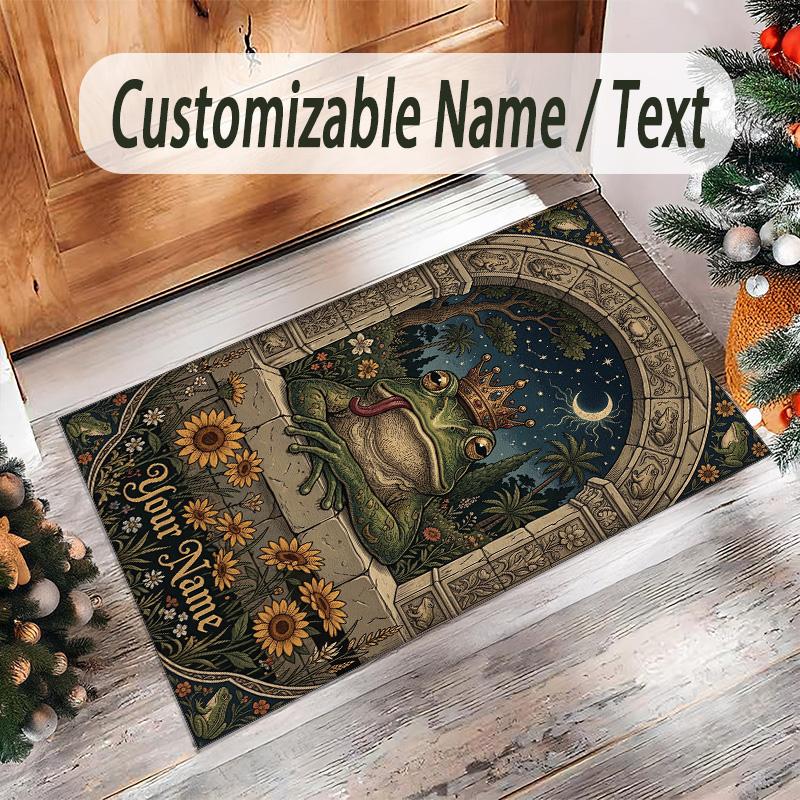 Frog Theme Crystal Velvet Floor Rug Personalized Custom Name Text Warm Carpet Home Decoration