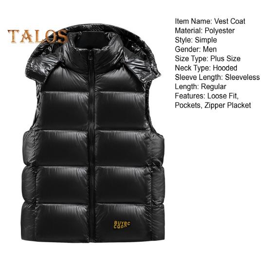 Men Waistcoat Hooded Sleeveless Vest Coat Black Golden Color Down Cotton Zipper Pockets Vest Jacket Daily Wear