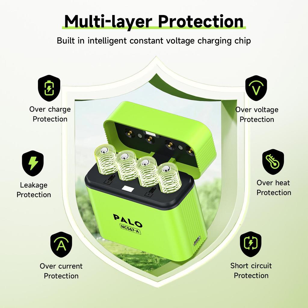 PALO Аккумуляторные литиевые батарейки AA 1,5 В 3400 мВт·ч 1,5 В литий-ионные батарейки AA Интеллектуальный зарядный бокс с дата-кабелем TYPE-C