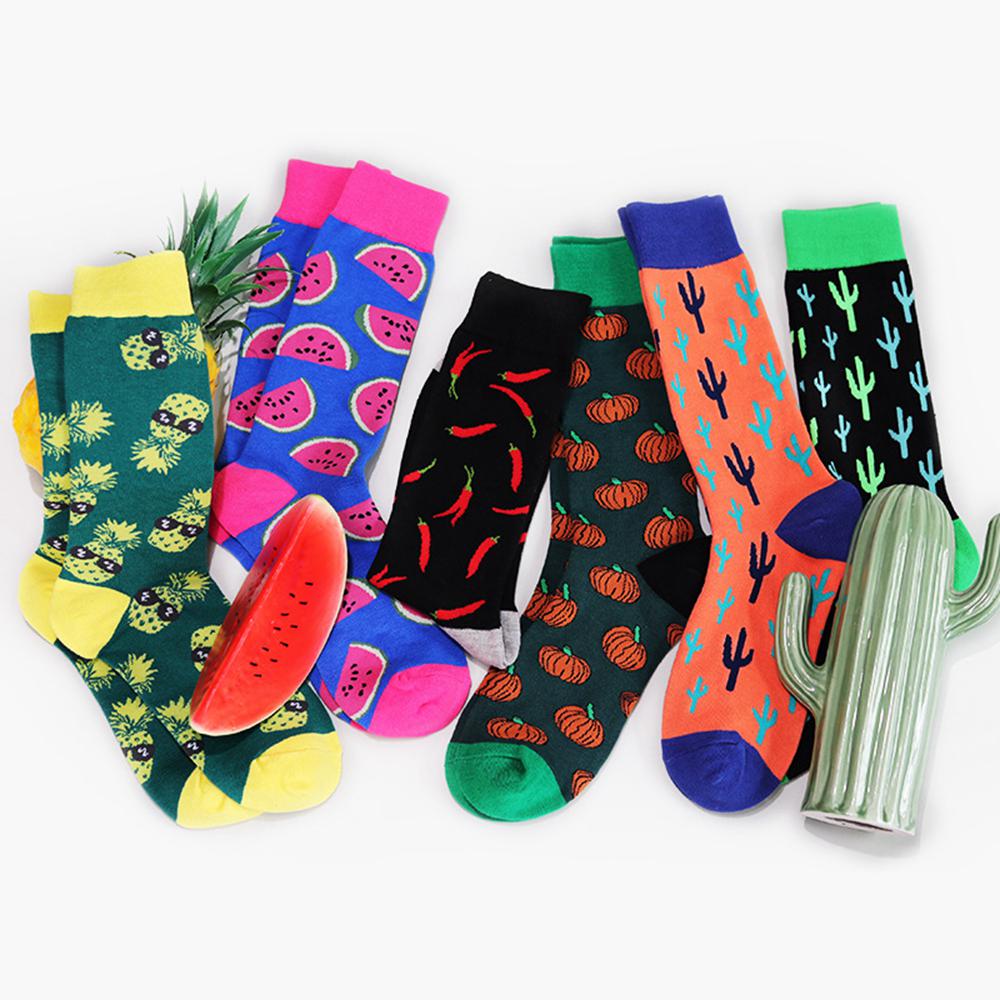 Хлопковые носки Crew Happy Socks Мужские Женские Британский стиль Повседневный Харадзюку Ананас арбуз кактус Мода Новинка Искусство Для пары Веселые