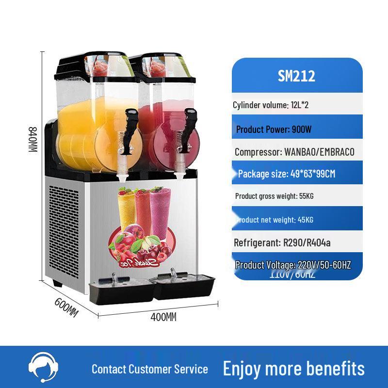 Mailekang Double Cylinder Snow Melting & Slush Machine for Smoothies, Granules, and Juices.
