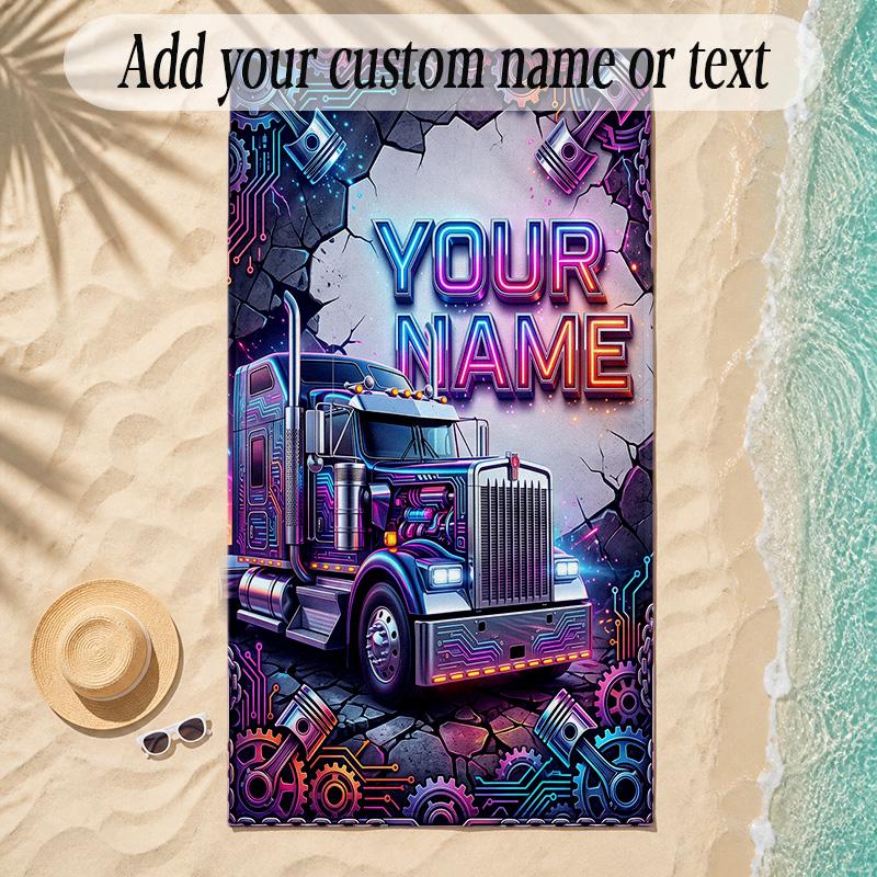 Truck Theme Soft Beach Towel Personalized Custom Name Text Towel Portable for Beach Pool Travel