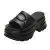 Fashion 8CM Fashion Platform High Slippers Women Open Toe Wedges Sandals Summer Soft Slipper Indoor Outdoor Leisure Beach Shoes Black