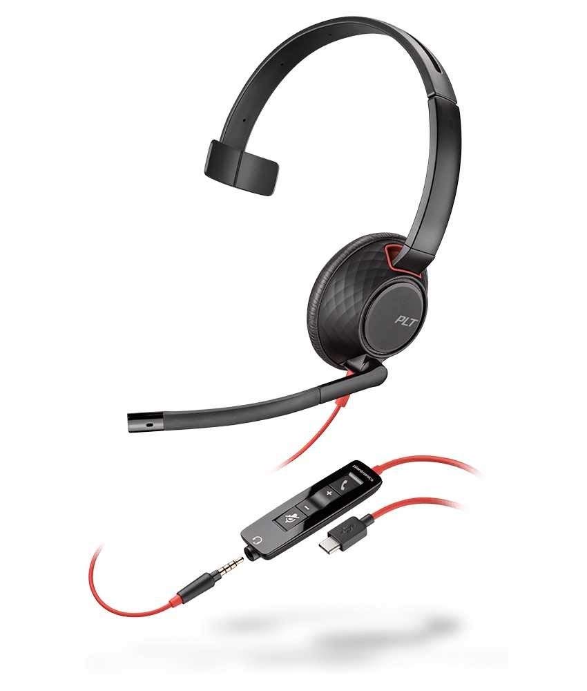 Поли (модель постарше) проводная гарнитура Blackwire 5210, подключение USB-C, односторонняя, с шумоподавлением