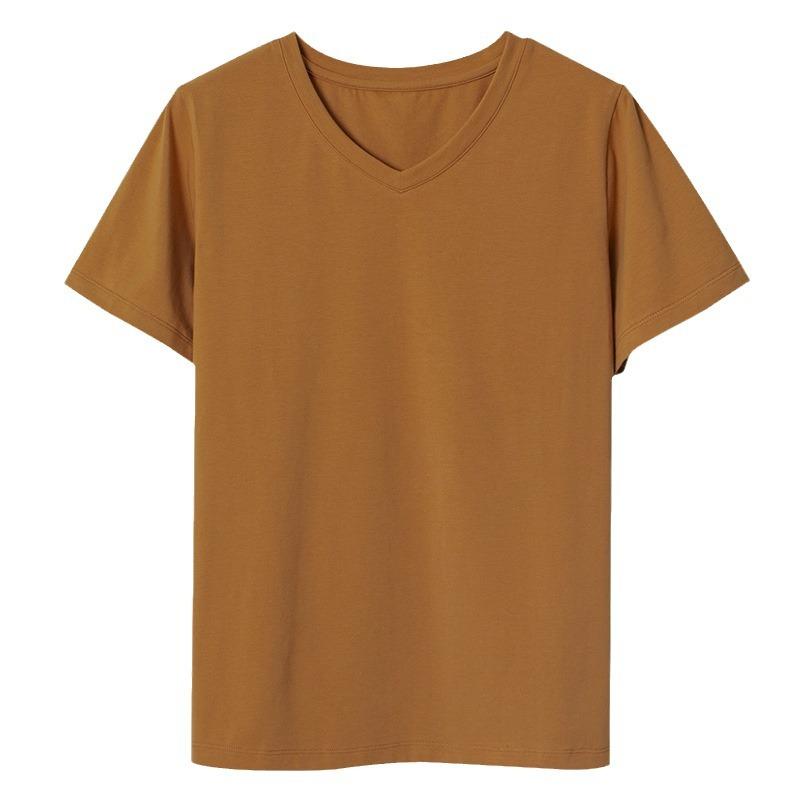 Футболка из тонкого чистого хлопка с V-образным вырезом и короткими рукавами для женщин, свободная и универсальная, утягивающая, в корейском стиле, летняя, новая нижняя часть рубашки сверху