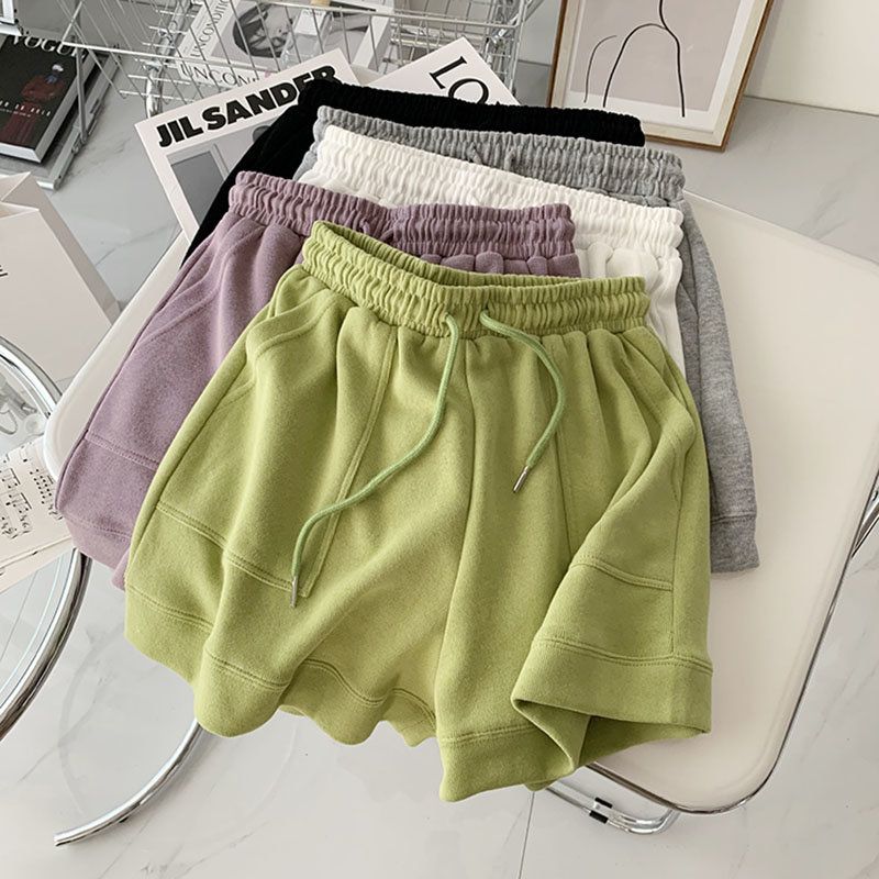 Хлопковые спортивные шорты на лето, свободный крой, высокая талия, утягивающие, универсальные, милые и удобные в носке, широкие штаны, тонкие и повседневные трикотажные брюки
