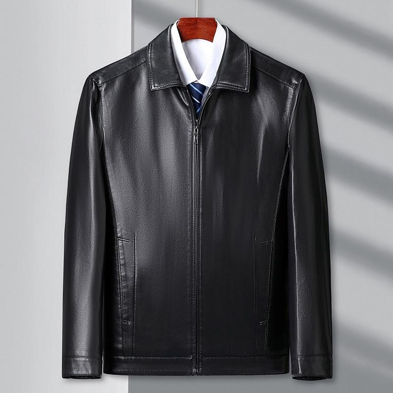 Модная кожаная куртка для мужчин, деловой лацкан из овчины, новая кожаная куртка для папы среднего возраста на осень и зиму