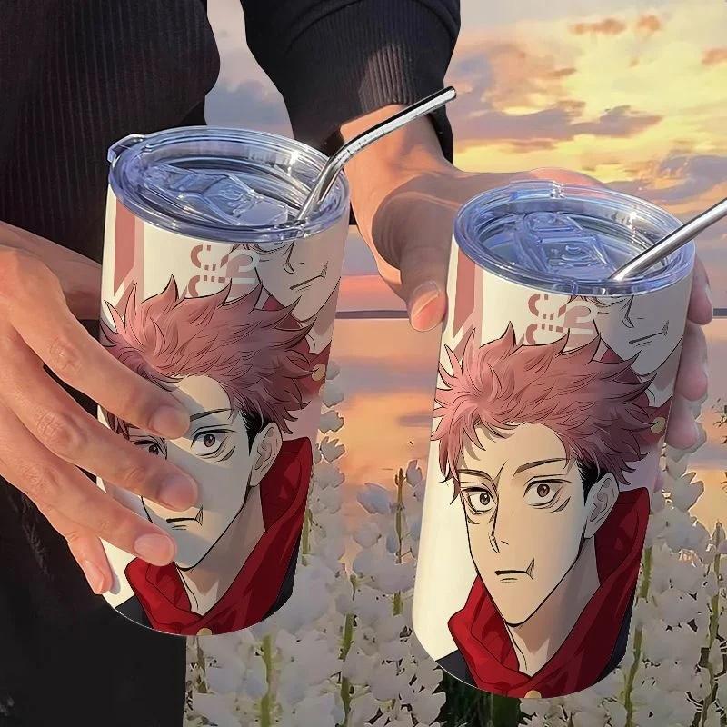 Кружка-термос Jujutsu Kaisen Юдзи 500 мл Сатору Годжо Нержавеющая сталь Дорожная термокружка С изоляцией, с трубочкой Кружка для кофе Подарок для детей