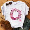 26 Letters Print T-Shirt Alphabet with Pink Flower Harajuku White Graphic Tee Casual Short Sleeve Lady Y2k Tops Women's Clothing
