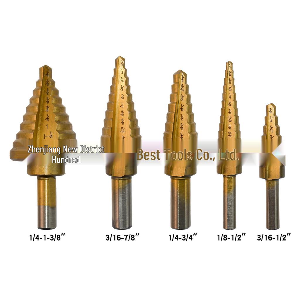 5-Piece Imperial Step Drill Set, TiN Coated, Triangle Shank, Straight Flute, with Aluminum Box