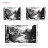 2D Monochrome River Canyon Backdrop Pencil Sketch Style Photography Background Cloth