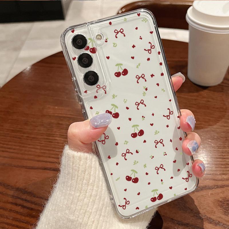 Чехол для телефона с узором «Маленькая вишня» для Samsung Galaxy S26 S25 S24 S23 Ultra S22 Plus S24 S21 FE S25Edge Прозрачный Мягкий ТПУ Чехол