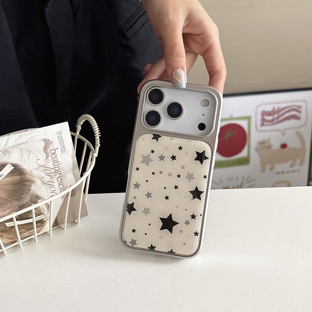 Star Pattern Five-pointed Stars Printed Plated Frame Phone Case for iPhone 16 15 14 17 Pro Max Shockproof Cover Funda
