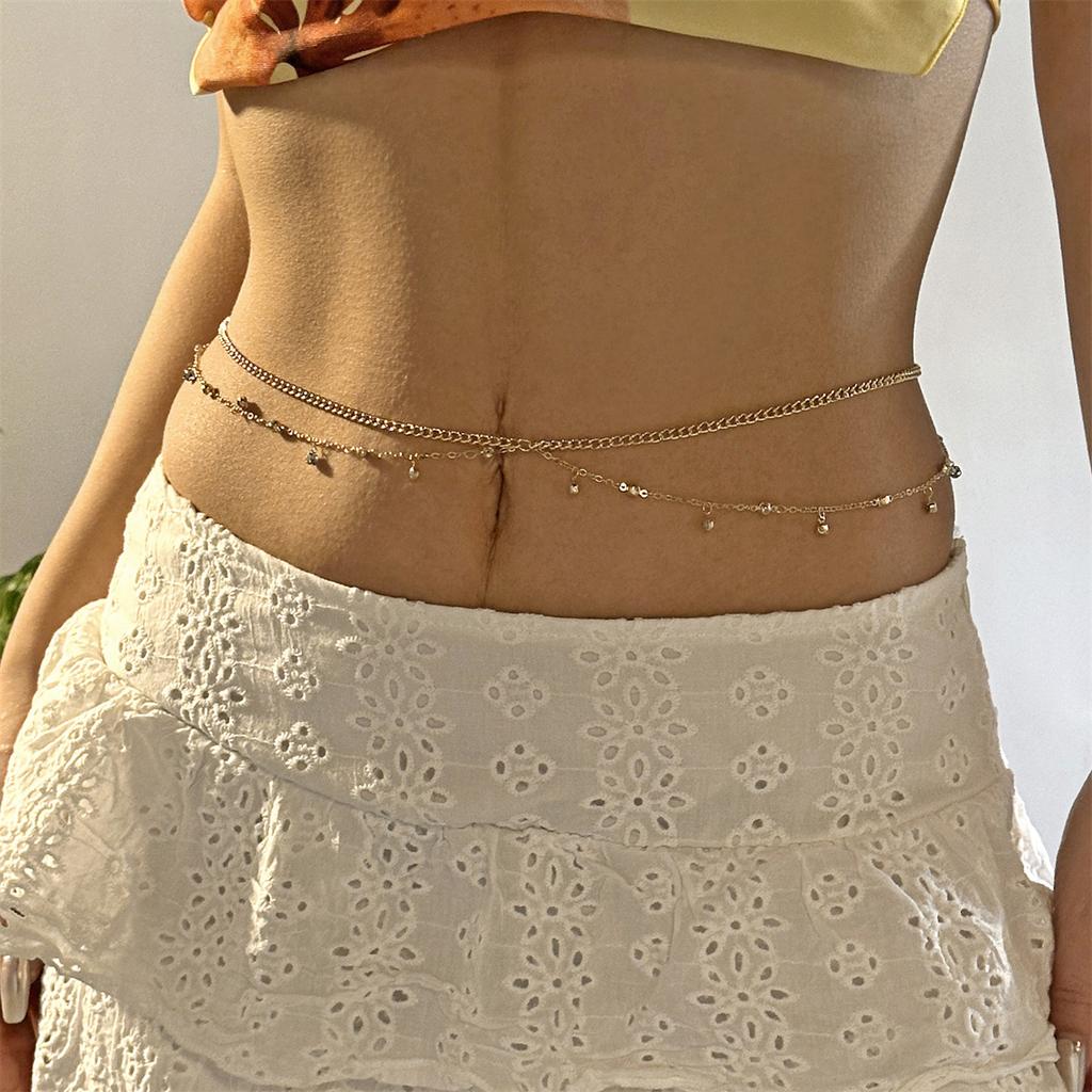 Double Layer Crisscross Cubic Zirconia Chain Navel Ring Waist Chain for Women Gold Tone Adjustable Body Chain Belly Jewelry