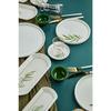 Botanical Green Camellia Leaf Patterned Luxury Ceramic 14 Piece Breakfast Set For 6 Persons