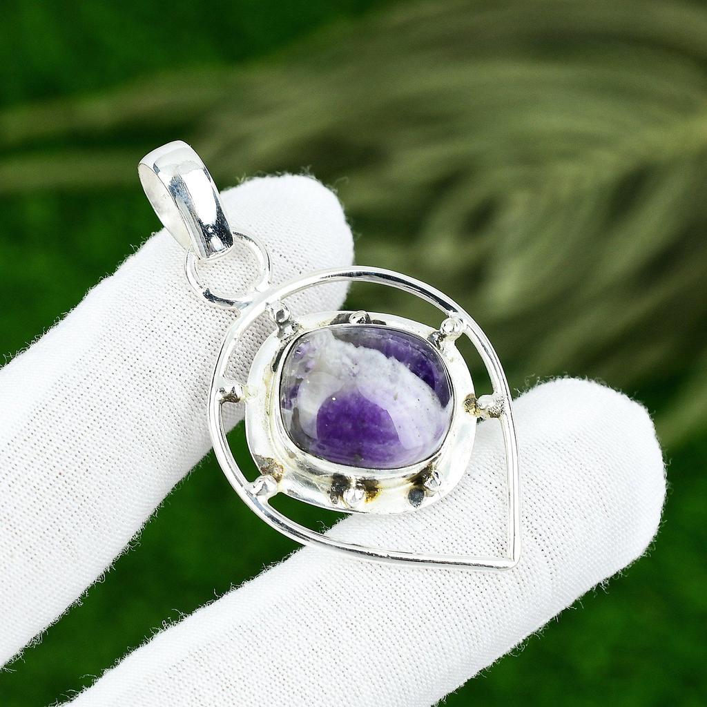 Natural Chevron Amethyst Gemstone Jewelry 925 Sterling Silver Pendant For Women