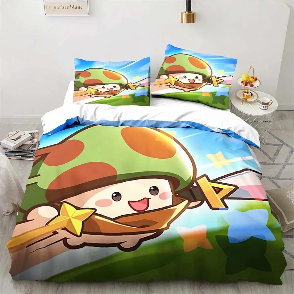 3D Anime Game Legend of Mushroom Pattern Bedding Set Printed With Pillowcase Bed Duvet Cover Single Double Queen Super King Size